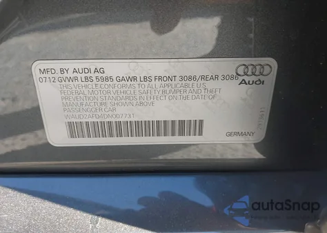 2013 Audi S8 Quattro из США, поврежденный, VIN WAUD2AFD4DN007731